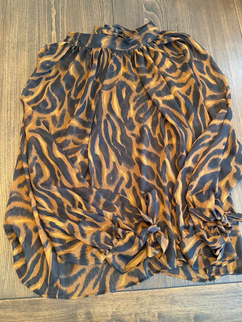 H&M Sheer Tiger Long Sleeve Blouse High Neck Large